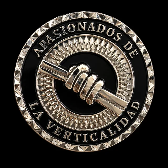 Moneda plateada de alto relieve con una mano empuñando una cuerda